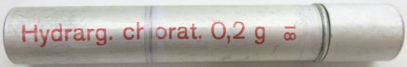 German Wehrmacht Sanitär Aluminium Tablettenröhrchen Medical Pills Tube Hydrarg. chlorat. 0,2 g Empty.