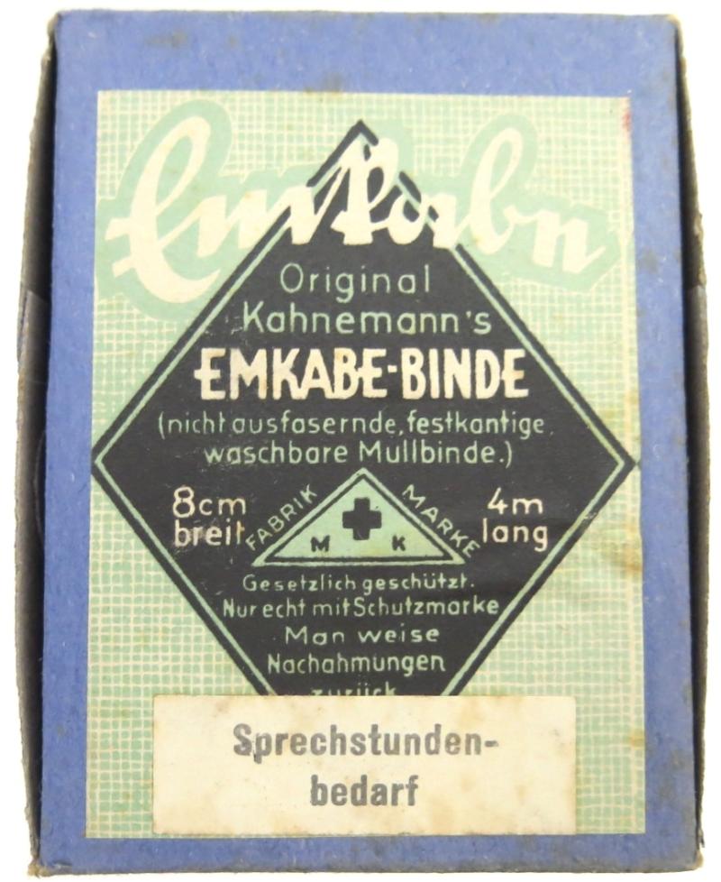 German Civilian Pre War And Wartime Era Kahnemann 10 Stück Mull-Binden 8 cm x 4 m Complete Box.