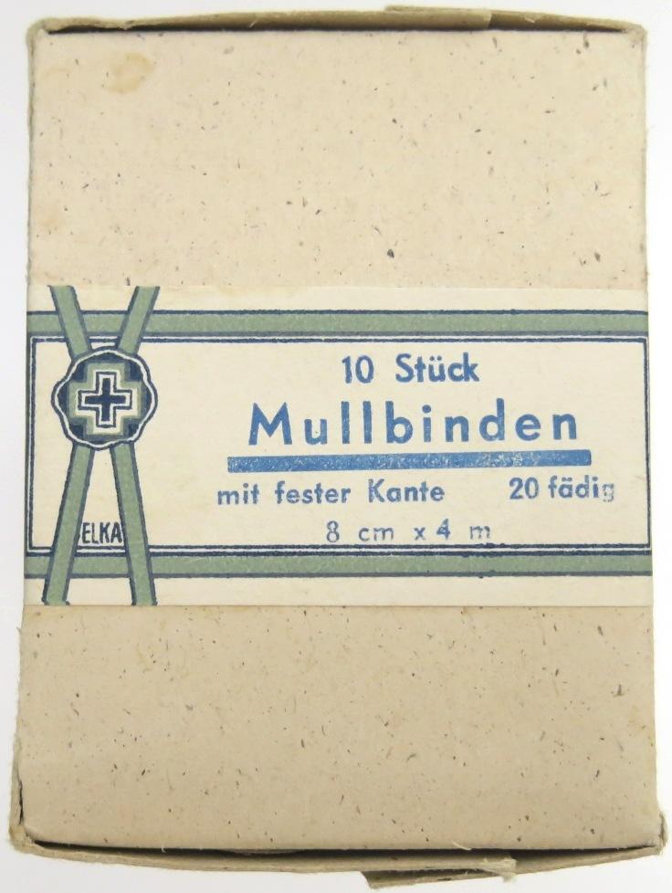 German Civilian Pre War And Wartime Era Elka 10 Stück Mullbinden 8 cm x 4 m Complete Box.