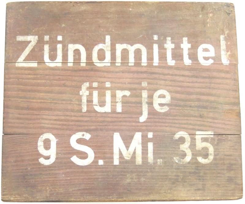 German Wehrmacht Zündmittel für je 9 S.Mi.35 Schrapnellmine 35 Spare Fuzes And Parts Box For 9 Mines, FM & S 1940, Nice Unpainted Variation Box.