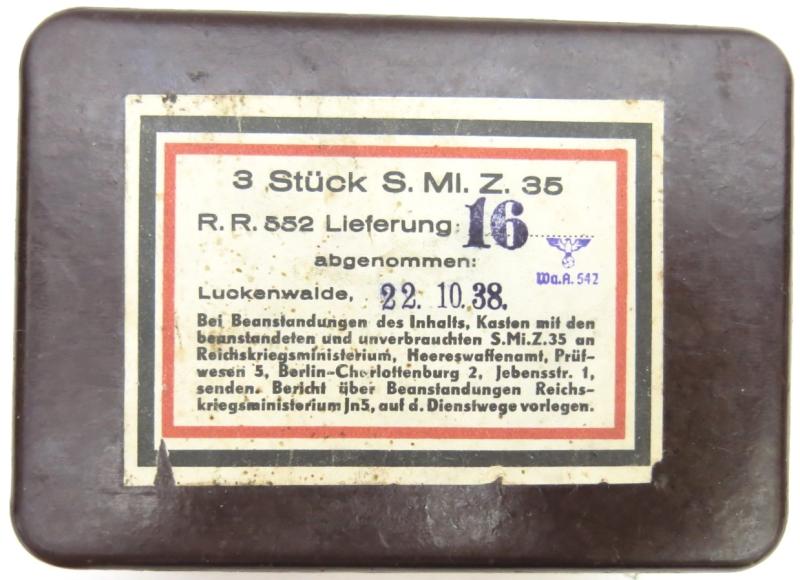 German Wehrmacht 3 Stück S. Mi. Z. 35 Empty Box R. R. 552, 22. 10. 1938, Top Condition.