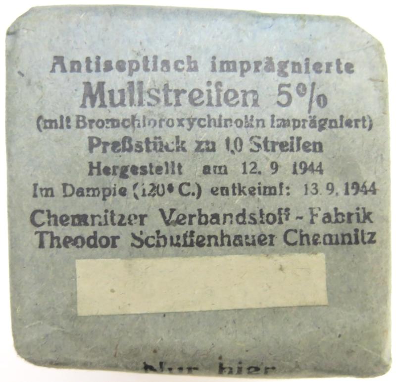 German Wehrmacht Medical Mullstreifen 5% Theodor Schuffenhauer Chemnitz 12. 9. 1944, Hard To Find One.