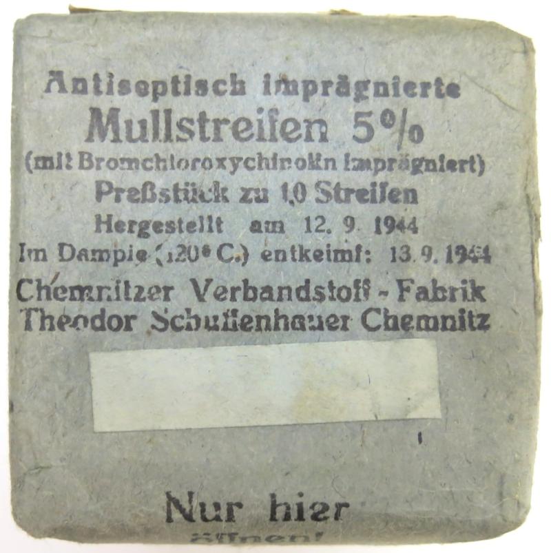 German Wehrmacht Medical Mullstreifen 5% Theodor Schuffenhauer Chemnitz 12. 9. 1944, Hard To Find One.