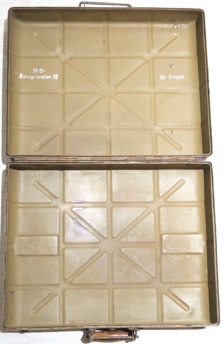 German Wehrmacht 30 Eihandgranaten 39 Egg Grenades M39 für Tropen Box Case bpo 1941, Super-Duper-Mega-Hiper-Turbo Hard To Find Real DAK, (Deutsches Arfika Korps).