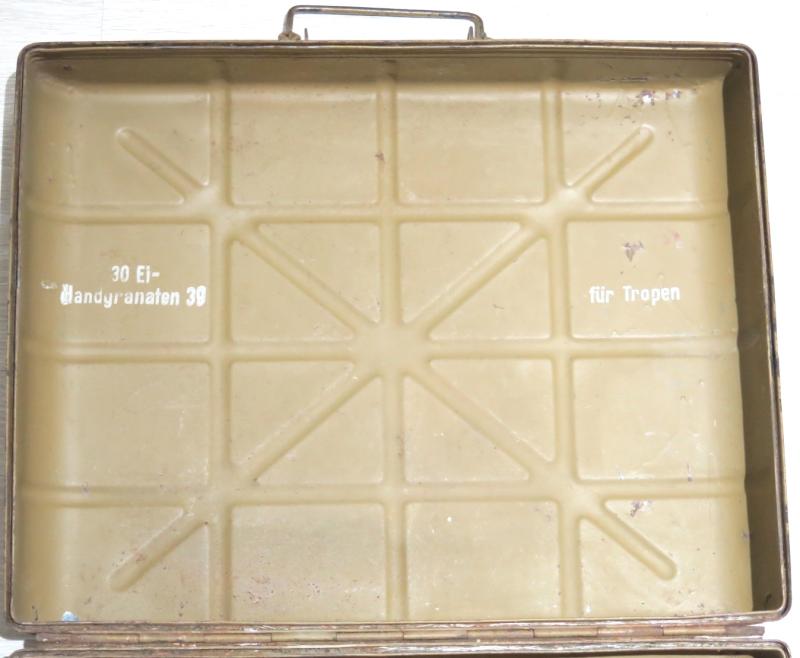 German Wehrmacht 30 Eihandgranaten 39 Egg Grenades M39 für Tropen Box Case bpo 1941, Super-Duper-Mega-Hiper-Turbo Hard To Find Real DAK, (Deutsches Arfika Korps).