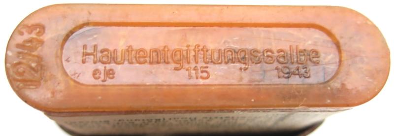 German Wehrmacht Hautentgiftungssalbe 41 Decontamination Kit Unused, Bottle eje 1943, Minty.