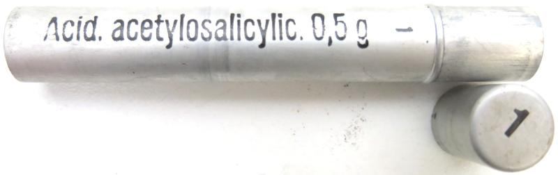 German Wehrmacht Sanitär Aluminium Tablettenröhrchen Medical Pills Tube Acid. acetylosalicylic. 0,5 g, Empty.