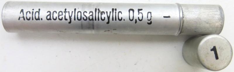 German Wehrmacht Sanitär Aluminium Tablettenröhrchen Medical Pills Tube Acid. acetylosalicylic. 0,5 g, Empty.