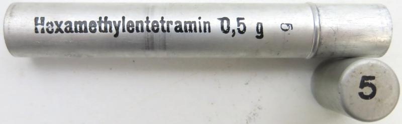 German Wehrmacht Sanitär Aluminium Tablettenröhrchen Medical Pills Tube Hexamethylentetramin 0,5 g, Empty.