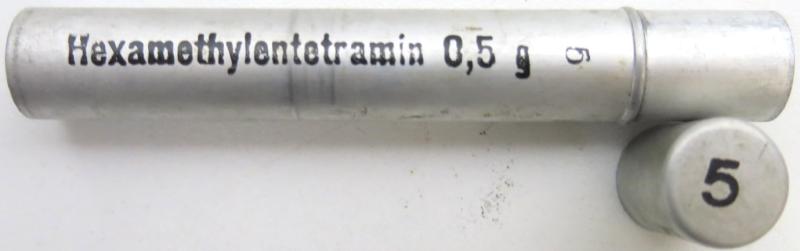 German Wehrmacht Sanitär Aluminium Tablettenröhrchen Medical Pills Tube Hexamethylentetramin 0,5 g, Empty.