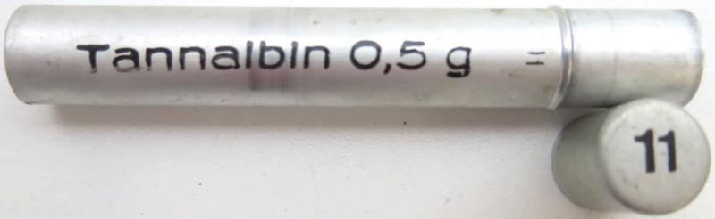 German Wehrmacht Sanitär Aluminium Tablettenröhrchen Medical Pills Tube Tannalbin 0.5 g, Empty.