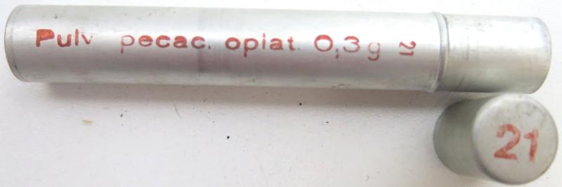German Wehrmacht Sanitär Aluminium Tablettenröhrchen Medical Pills Tube Pulv. Ipecac. opiat. 0,3 g, Empty.