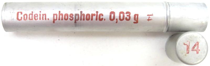 German Wehrmacht Sanitär Aluminium Tablettenröhrchen Medical Pills Tube Codein. Phosphoric. 0,03 g, Empty.