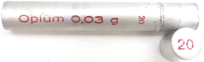 German Wehrmacht Sanitär Aluminium Tablettenröhrchen Medical Pills Tube Opium 0,03 g, EMPTY.