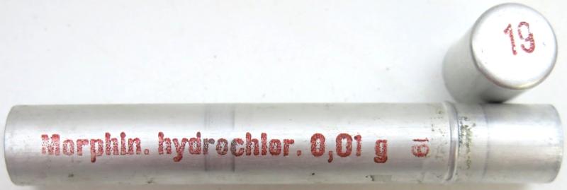 German Wehrmacht Sanitär Aluminium Tablettenröhrchen Medical Pills Tube Morphin. hydrochlor. 0,01 g, EMPTY.