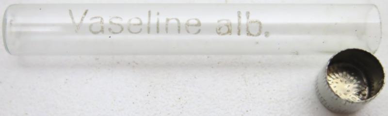 German Wehrmacht Sanitär Small Glass Tube Vaseline alb., Empty.