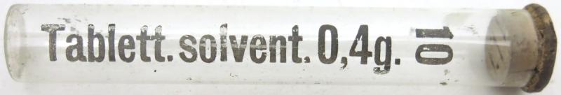 German Wehrmacht Sanitär Tablettenröhrchen Glass Pills Tube Tablett. solvent. 0,4 g., Empty.