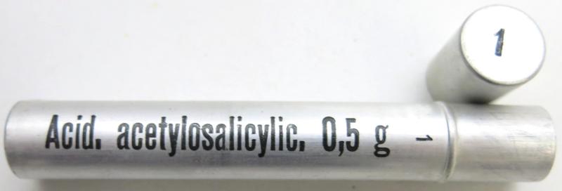 German Wehrmacht Sanitär Aluminium Tablettenröhrchen Medical Pills Tube Acid. acetylosalicylic. 0,5 g, Empty.
