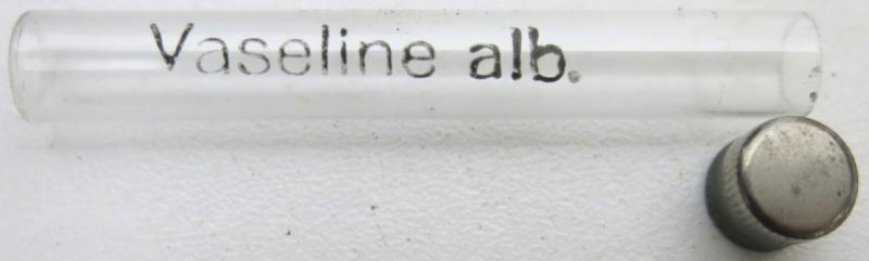 German Wehrmacht Sanitär Small Glass Tube Vaseline alb., Empty.