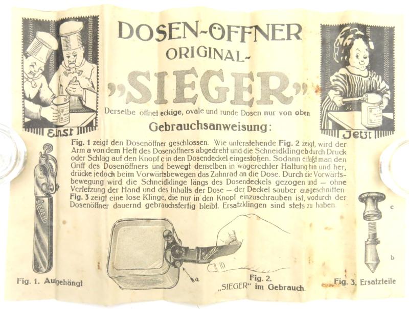 German Dosenöffner Can Opener ORIGINAL SIEGER Nr. 1, Reichsmark 1.25, In Box.