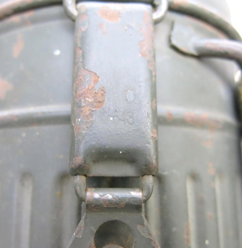 German Wehrmacht Gas Mask Can Set eph 43, Complete With Both Straps And Cloth Spider.