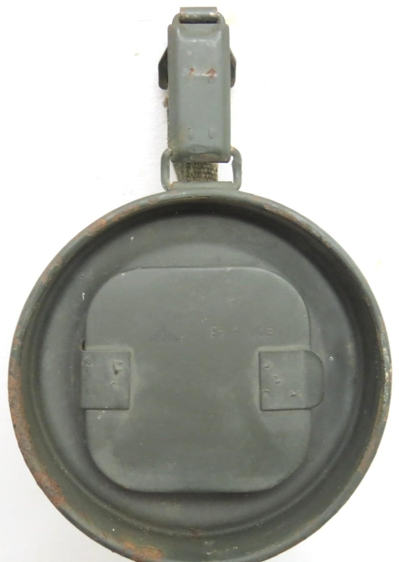 German Wehrmacht Gas Mask Can Set eph 43, Complete With Both Straps And Cloth Spider.