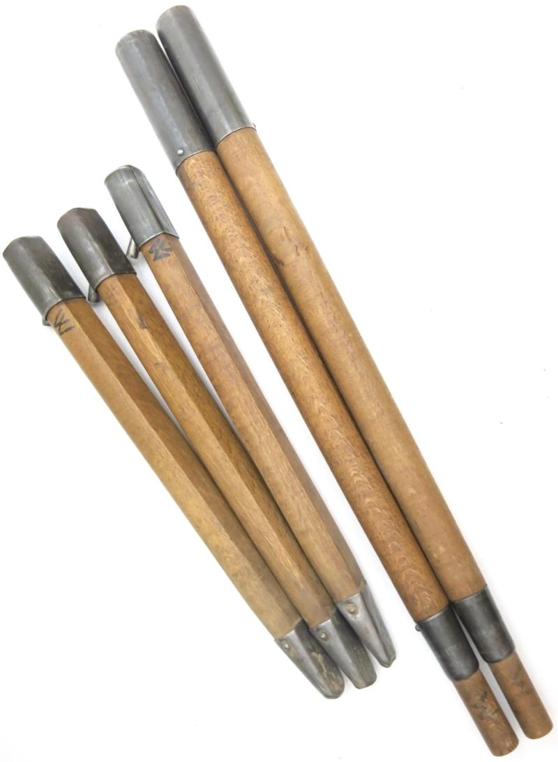 German Wehrmacht Zeltbahn 31 Zeltpflöcke 29 Tent Peg/Stake Early War Wood Model + Zeltstock 01 Tent Pole Set Of Five Pieces All From Same Soldier.