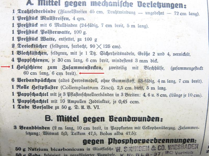 German Luftschutz Verbandkasten Holzschiene Wood Splint Set.