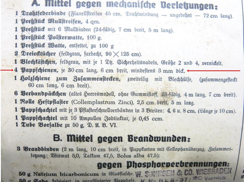 German Luftschutz Verbandkasten Pappschiene Cardboard Splint.