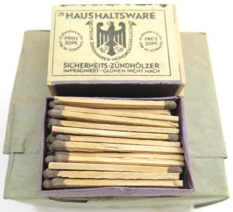German Wehrmacht Haushaltsware Zündhölzer Wooden Matches Matchbox Original Wrapping Of Ten.